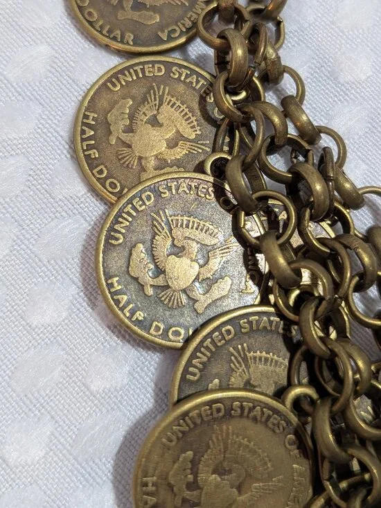 Cascade of Coins Bib Necklace half of Dollar USA - Picture 8 of 8